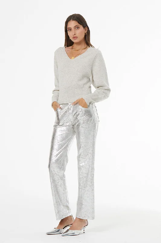 Clancy Pant // Distressed Silver Pleather