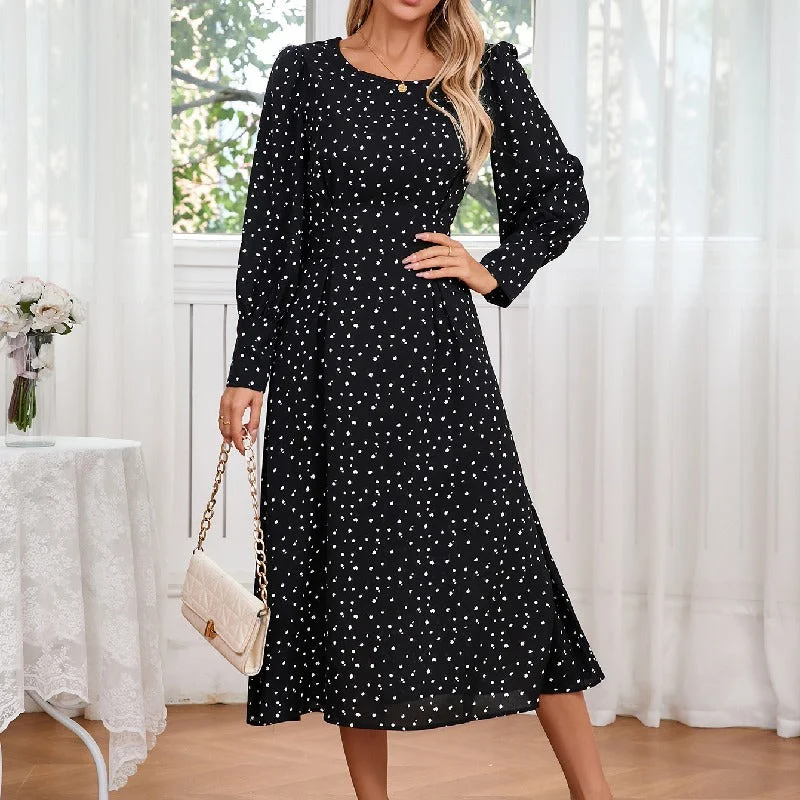 Elegant Floral Round Neck Tie Long Sleeve Maxi Dresses Wholesale Womens Clothing N3824091200184