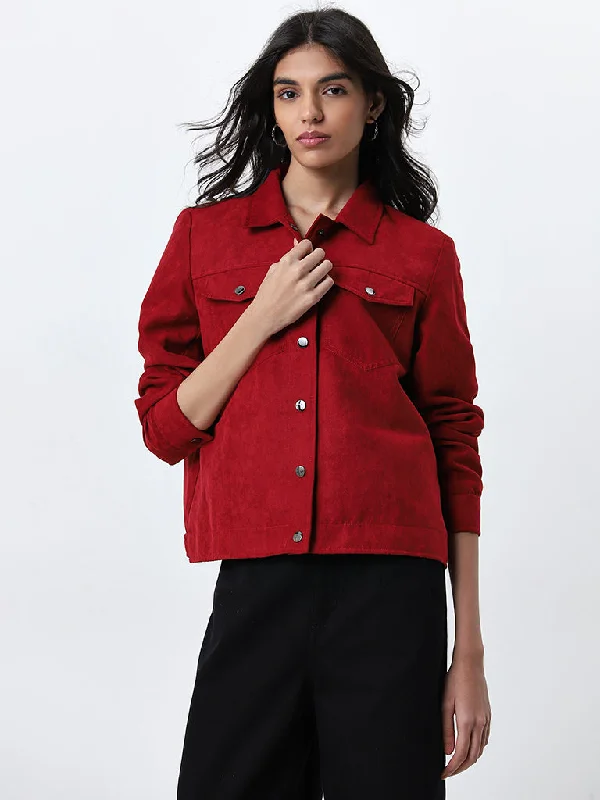 LOV Red Velvet Textured Jacket