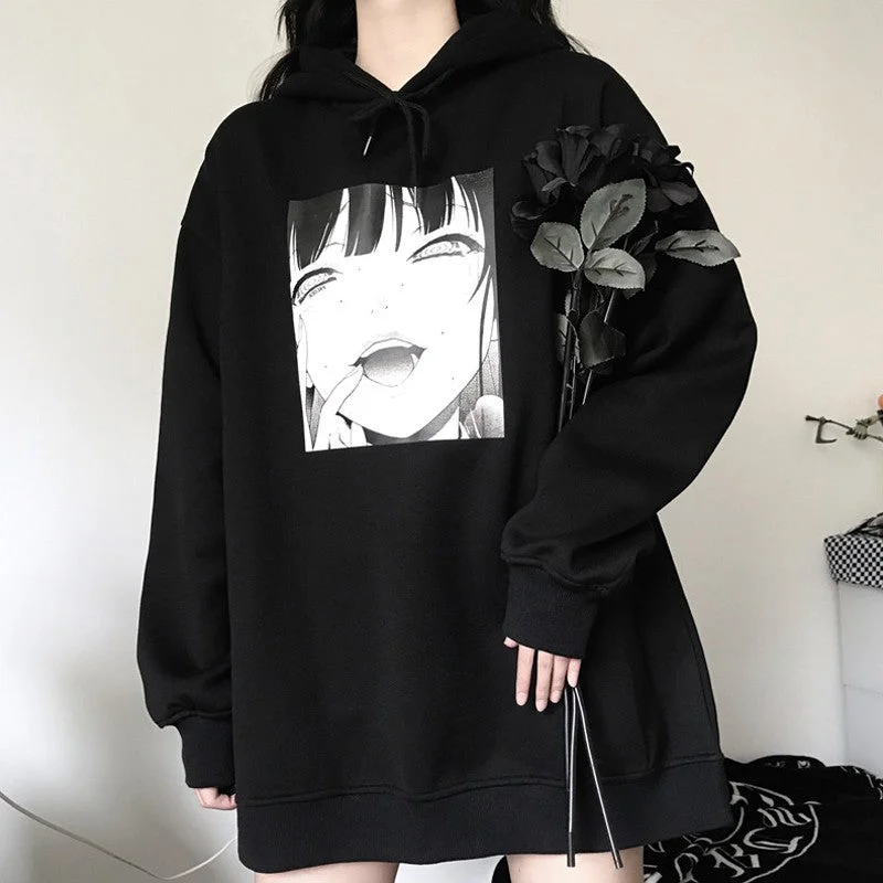 Black/White Harajuku Hoodie Fleece AD10554