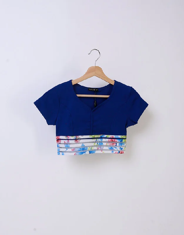 Short Sleeves Crop Top with Print Hem