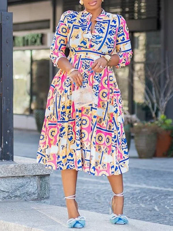 Beautiedoll Printed Pleated Shirt Dress