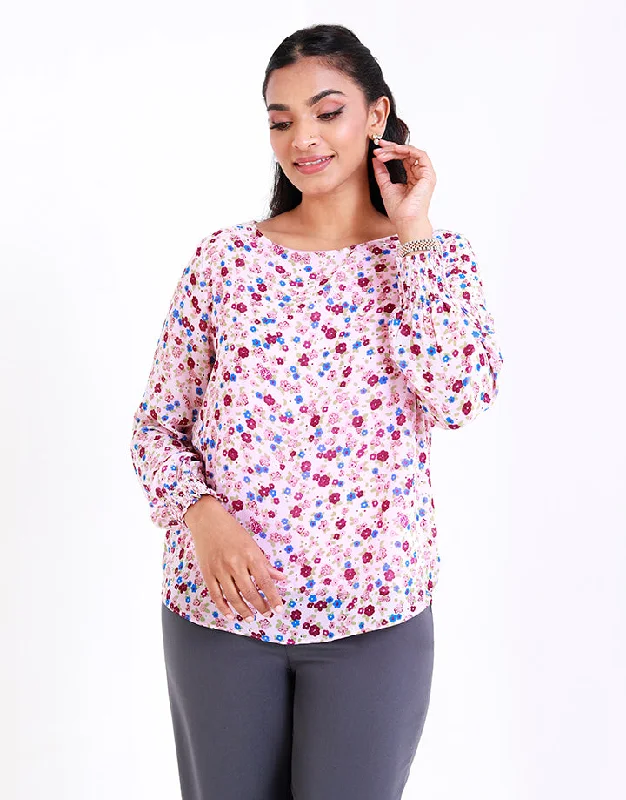 Printed Top with Gathered Sleeves