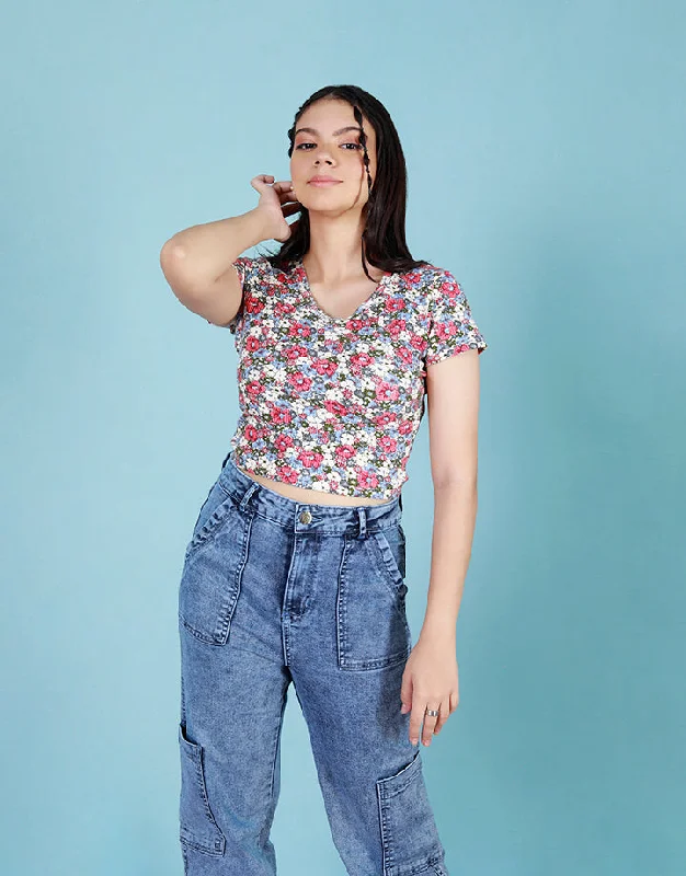 Printed Short Sleeves Crop Top