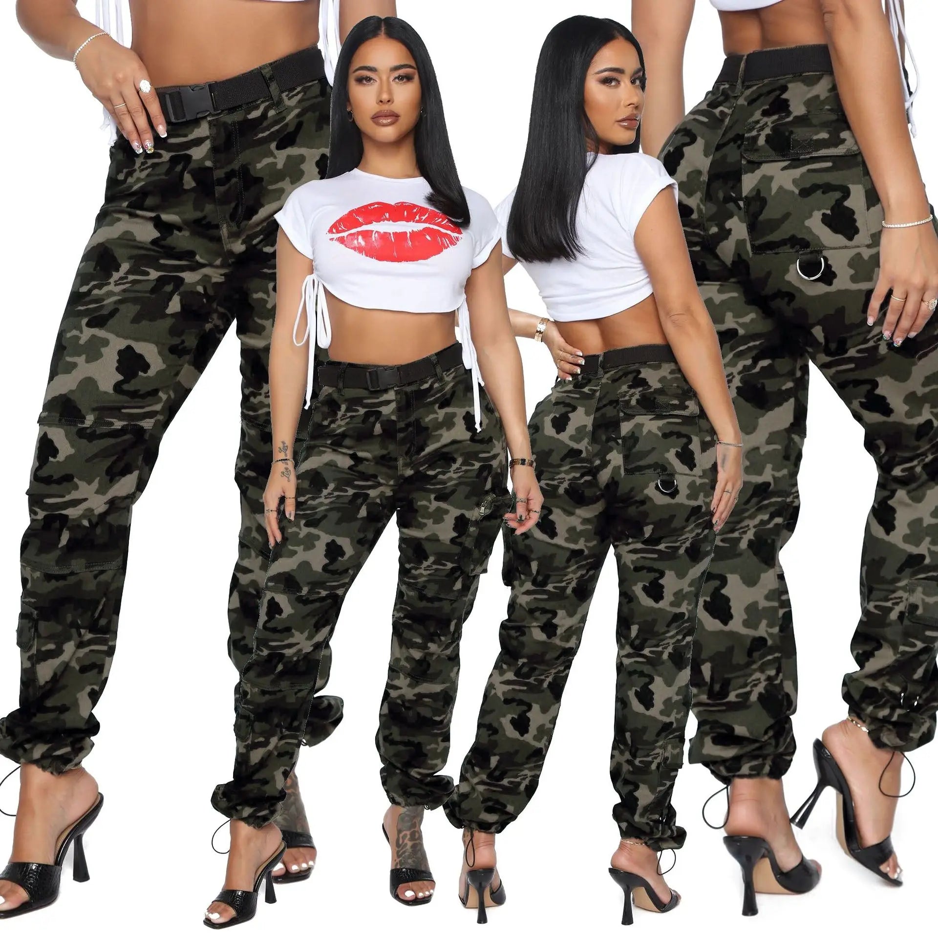 Fashion Streetwear Denim Cargo Pants Camouflage Pants Autumn Women Clothing Cotton for Trousers&Pants