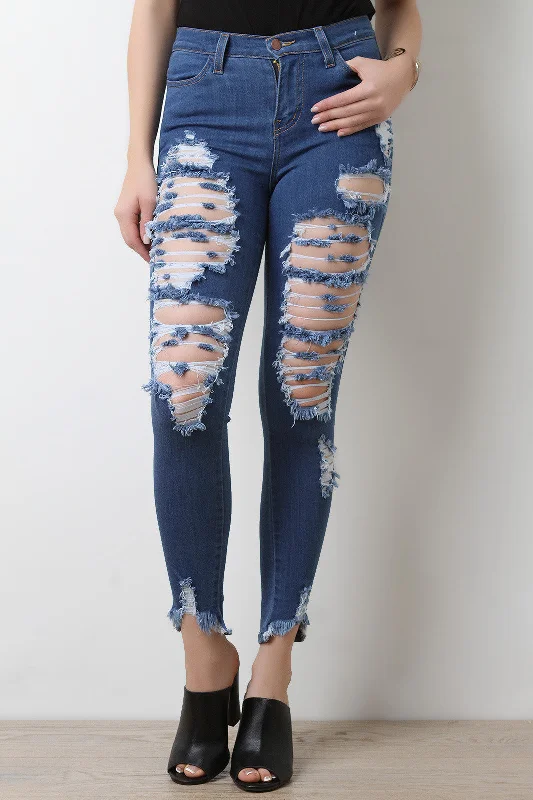 Distress Hem Skinny Jeans