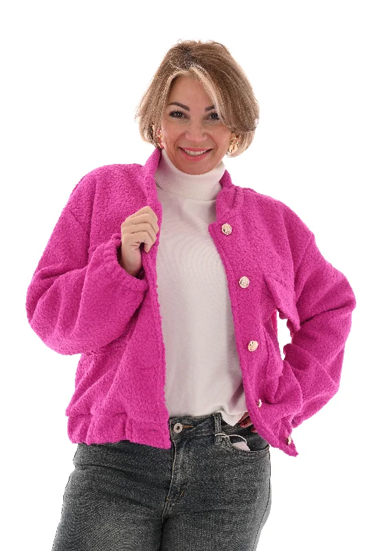 Korte boucle jas magenta