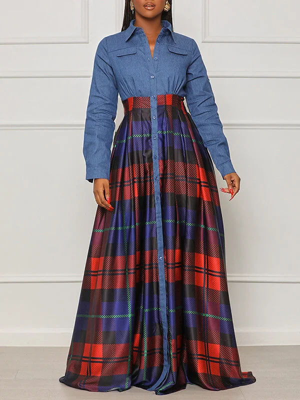 Beautiedoll Plaid Combo Shirt Dress