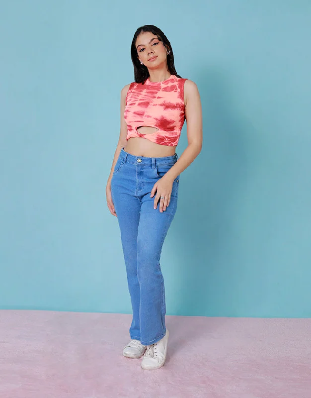 Printed High Neck Crop Top with Sleeveless