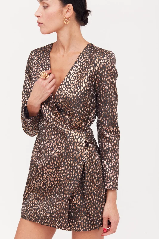 SMILA Black Gold Jacquard Fabric Mini Blazer Dress With Bow Belt