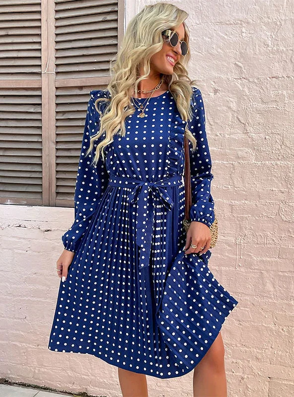 TastyHottie - LOTUS LEAF LONG SLEEVE POLKA DOT DRESS