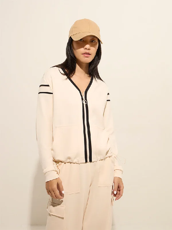 Studiofit Off-White Ribbed Cotton Jacket