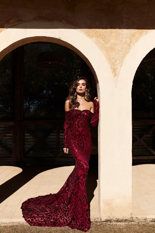 Isidora Sequin Gown - Burgundy