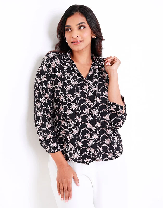 Long Sleeves Blouse with Rose Flower Print