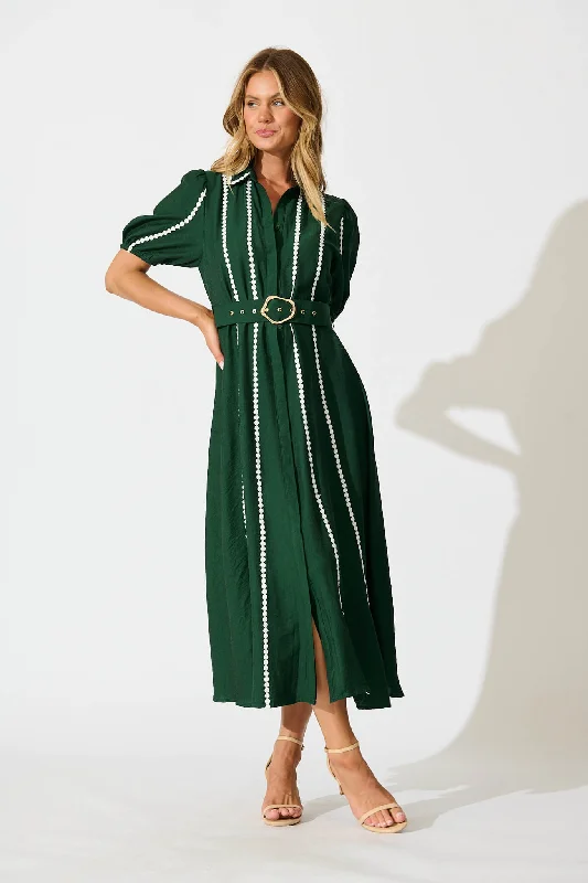 Adore Maxi Shirt Dress in Emerald Green