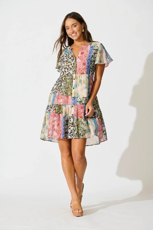 Adeline Shirt Dress In Multi Patchwork Print