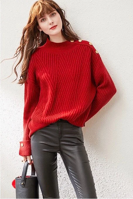 Red Wool Sweater W/ Gold Buttons