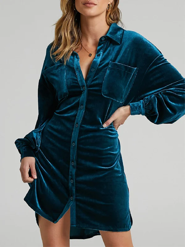 Collared Neck Button Down Long Sleeve Mini Dress | Winter Dresses