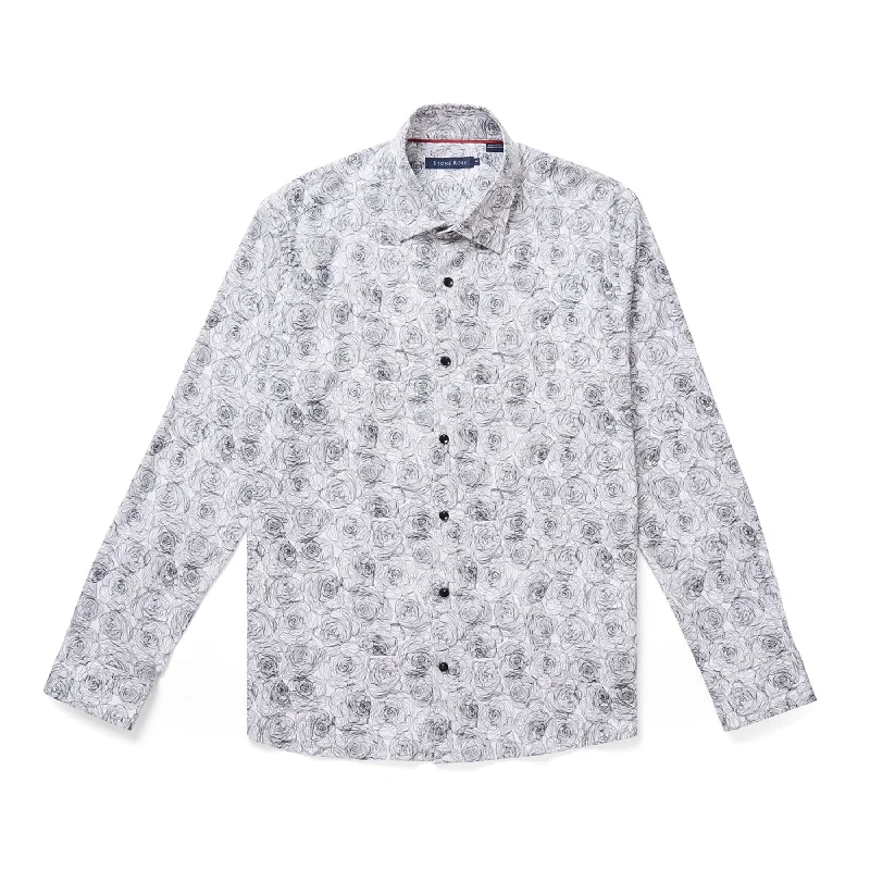 White Outline Flower Print Shirt