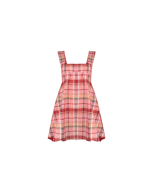 MARGIE TIE MINI DRESS PEACHIE TARTAN