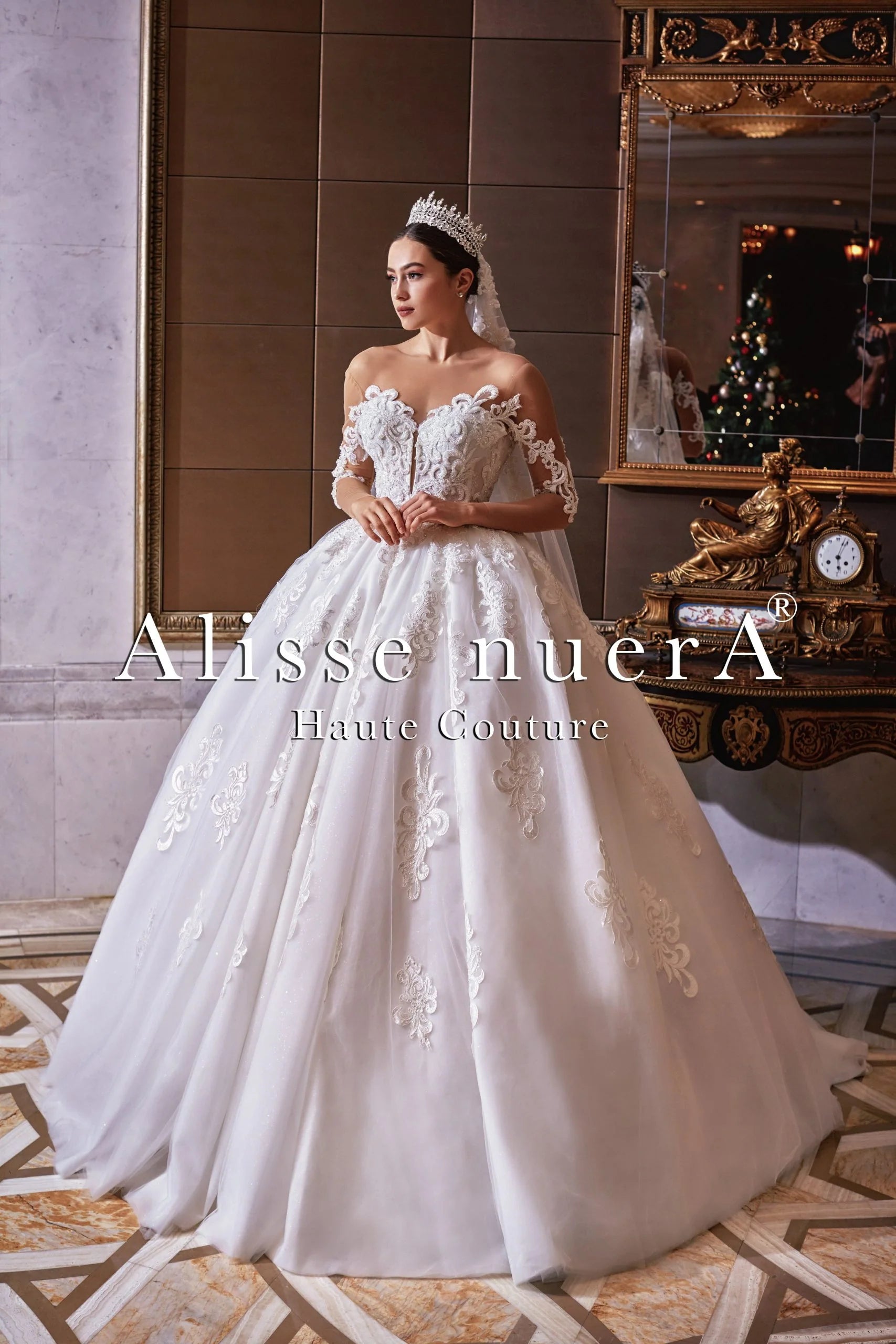 Lace Applique Princess Ballroom Wedding Gown