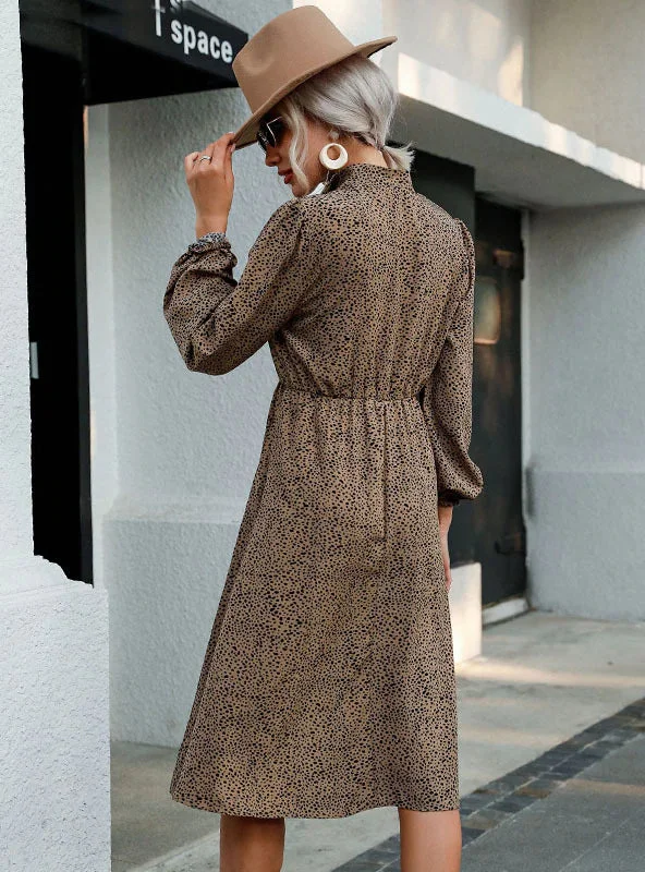 TastyHottie - LONG SLEEVE LEOPARD PRINT BUTTON LAPEL DRESS