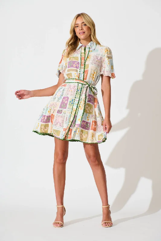 Fairytales Shirt Dress In Daisy Patchwork Print