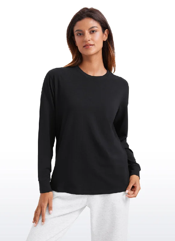 Pima Cotton Long Sleeve Loose Shirts Crew Neck